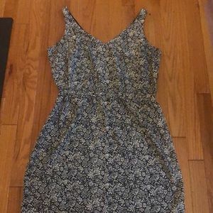 Loft Black & Cream Floral Dress With Elastic Waist